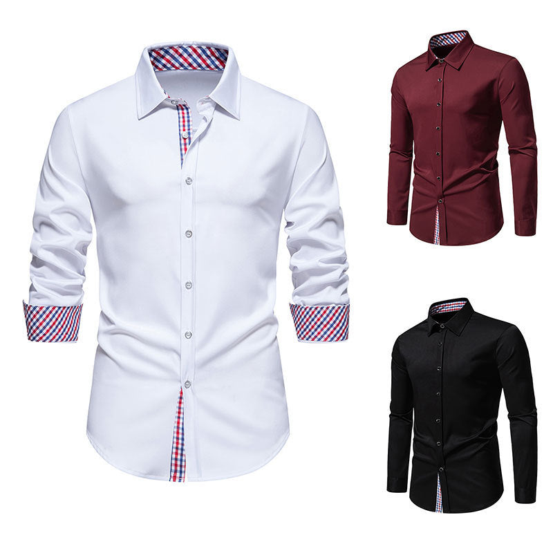 Herren elegantes Langarmhemd mit modernen Karodetails R&B