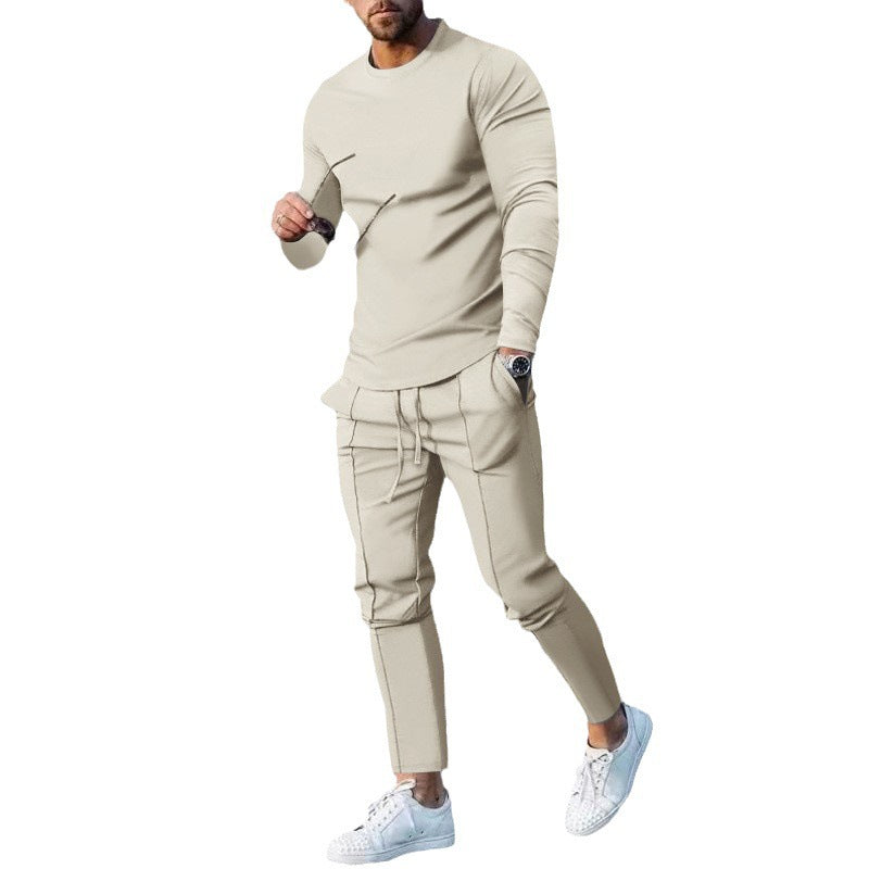 Herren nan eng anliegendes Langarmshirt aus Baumwollstretch mit Rundhalsausschnitt und körperbetonter Passform R&B