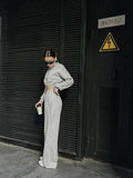 Damen trendiges Cropped Sweatshirt und weite Hose Set