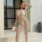 Damen elegantes und transparentes Maxikleid R&B