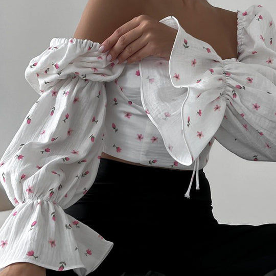 Damen Bluse mit Puffärmeln und Blumendruck R&B