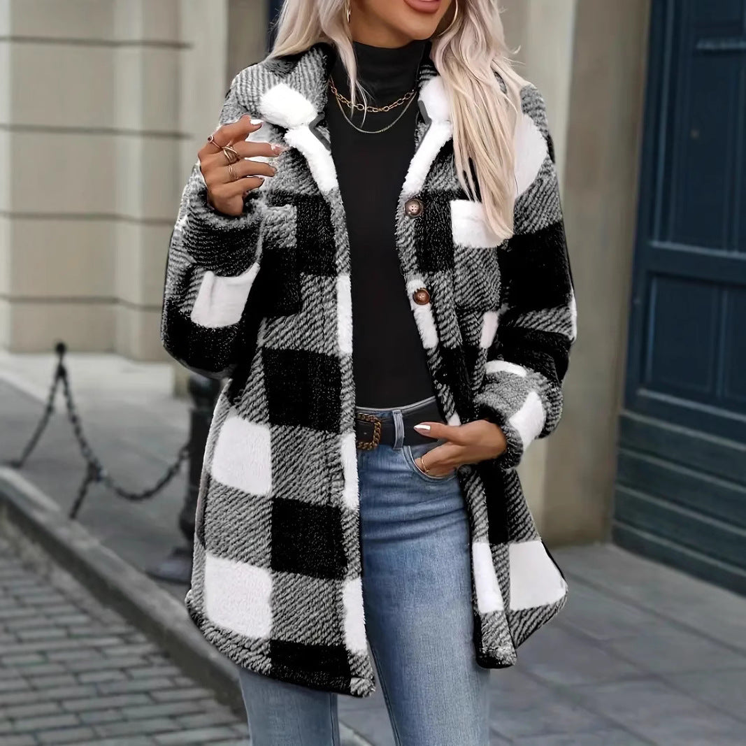 Damen Oversized Karofleecejacke R&B
