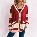 Damen Strickjacke mit modernen Streifenmustern und praktischen Taschen R&B
