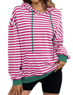 Damen gestreifter Kapuzenpullover mit stylischer Kängurutasche R&B