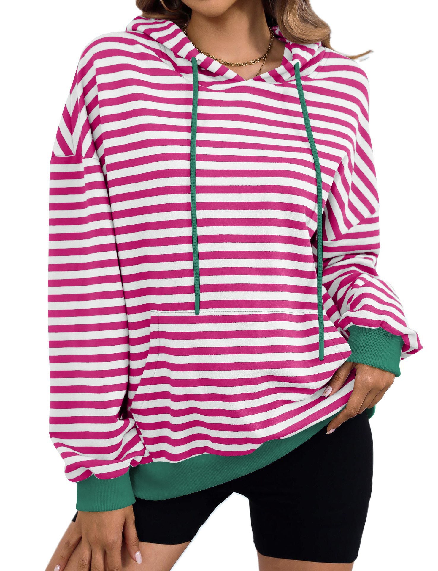 Damen gestreifter Kapuzenpullover mit stylischer Kängurutasche R&B