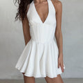 Damen Elegantes Figurbetontes Freizeitkleid mit V-Ausschnitt und ausgestelltem Rock R&B