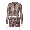 Damen Transparente Leopardenmuster Bluse und Short Set R&B