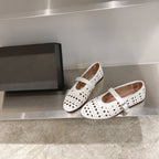 Damen elegante Ballerinas im modischen Lochdesign mit verstellbarem Riemen R&B