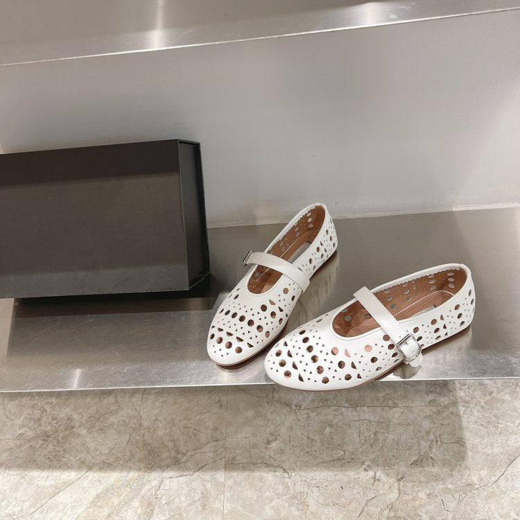 Damen elegante Ballerinas im modischen Lochdesign mit verstellbarem Riemen R&B