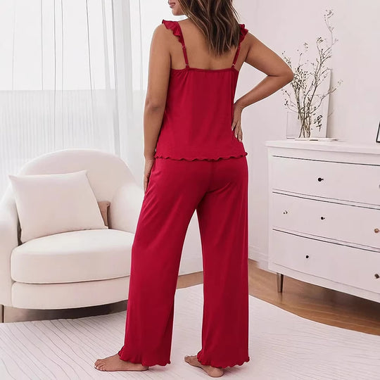 Damen Pyjama-Set mit zarten Rüschendetails und weichem Stoff R&B