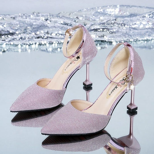 Damen elegante Spitz High Heels mit verstellbarem Knöchelriemen R&B
