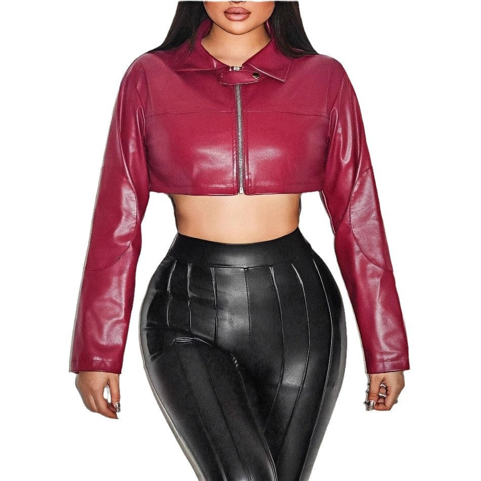 Damen cropped Kunstlederjacke mit innovativem Reißverschluss R&B