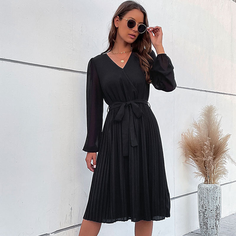 Damen Plissiertes Wickelkleid mit Gürtel R&B