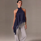 Damen luftiges Chiffon-Top mit eleganter Spitzenverzierung R&B