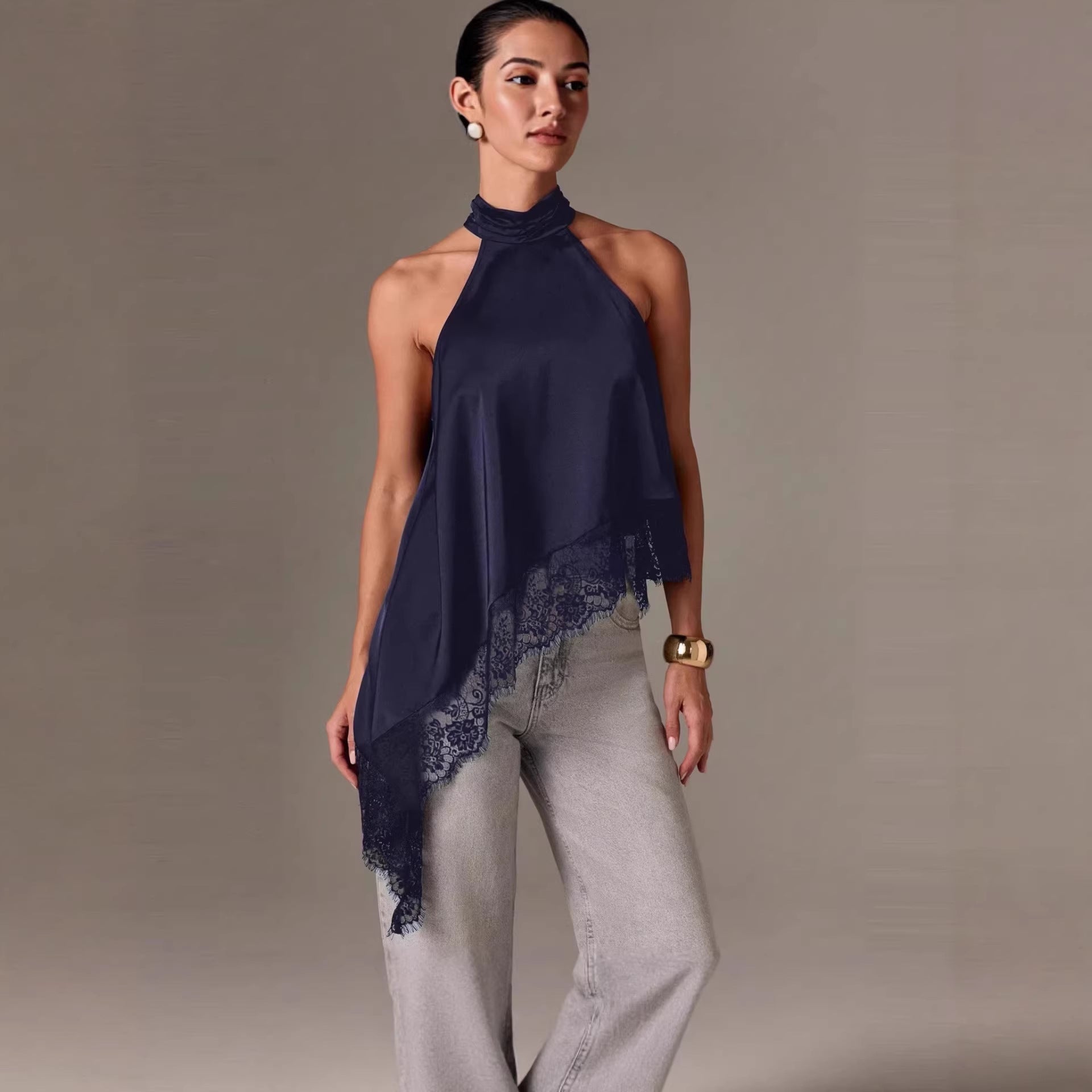 Damen luftiges Chiffon-Top mit eleganter Spitzenverzierung R&B