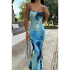 Damen Maxikleid mit tiefem Ausschnitt und sanften Farbverlauf R&B