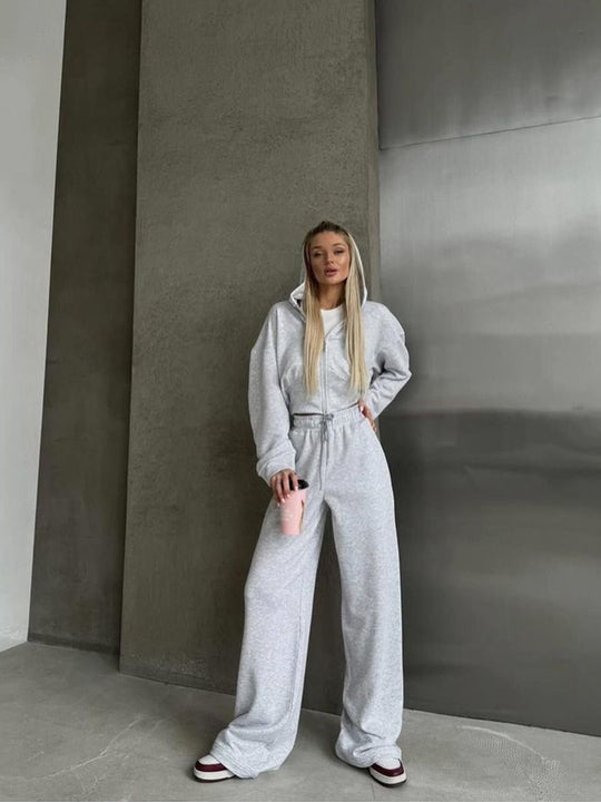 Damen lässiges Freizeit-Set mit hochgeschlossenem Oberteil und weiten Hosen R&B