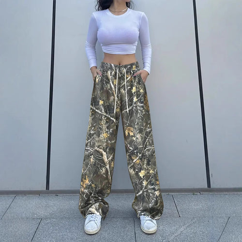 Damen weite Cargohose im Camouflage-Style mit elastischem Bund und praktischem Kordelzug R&B