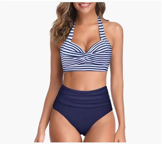 Damen Hochtailliertes Bikini-Set mit elegantem Oberteil und floralem Design R&B