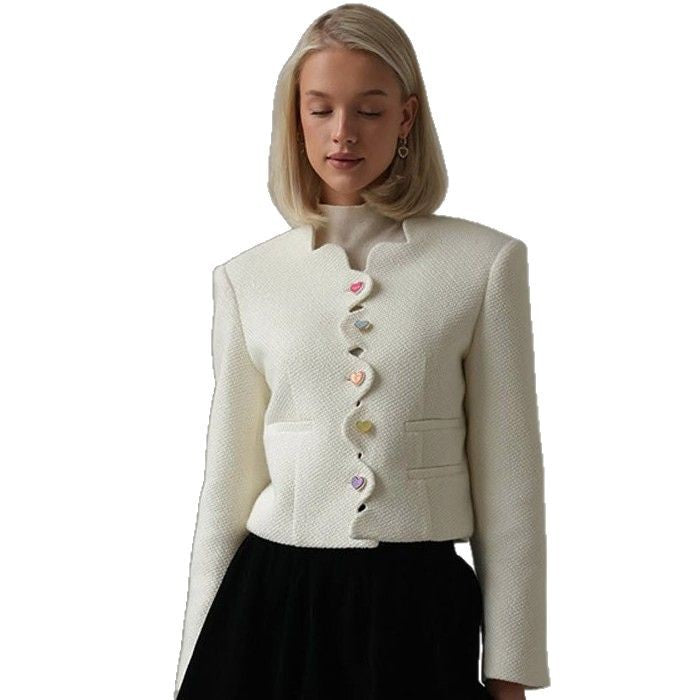 Damen elegante Strukturjacke mit farbigen Knöpfen R&B
