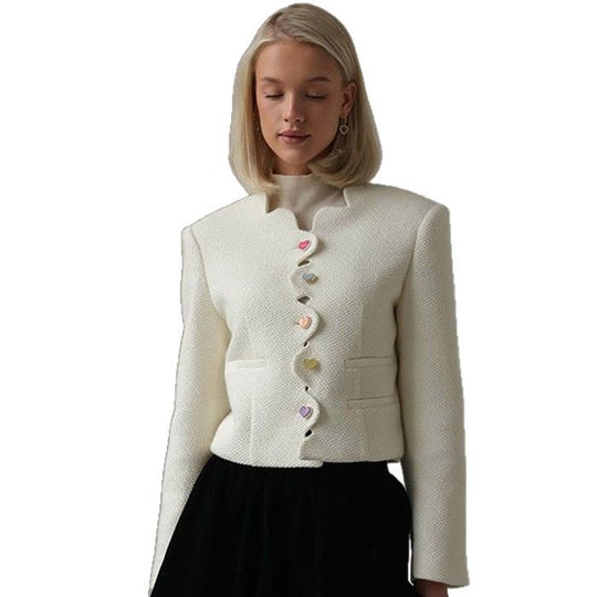 Damen elegante Strukturjacke mit farbigen Knöpfen R&B