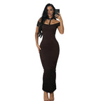 Damen Off-Shoulder Maxikleid mit elegantem Choker R&B