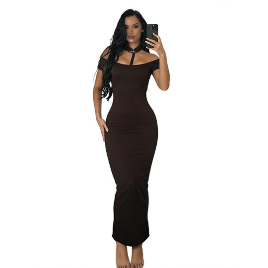 Damen Off-Shoulder Maxikleid mit elegantem Choker R&B