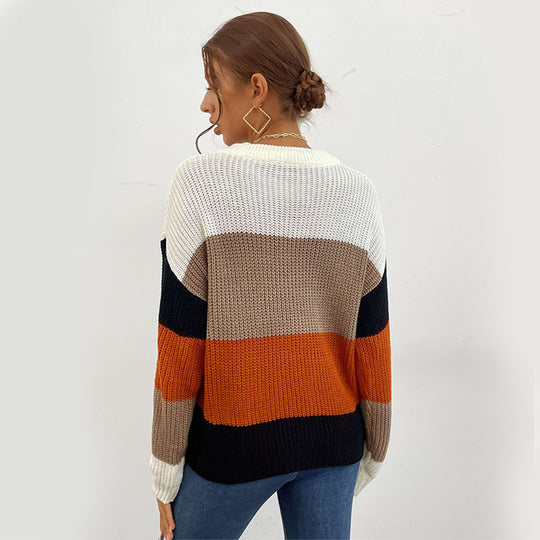 Damen gemütlicher Pullover mit modernem Blockstreifenmuster R&B