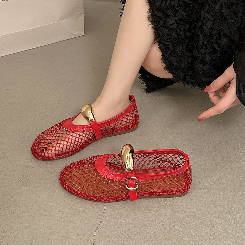 Damen Trendige Netz Ballerinas mit eleganter Schnalle R&B