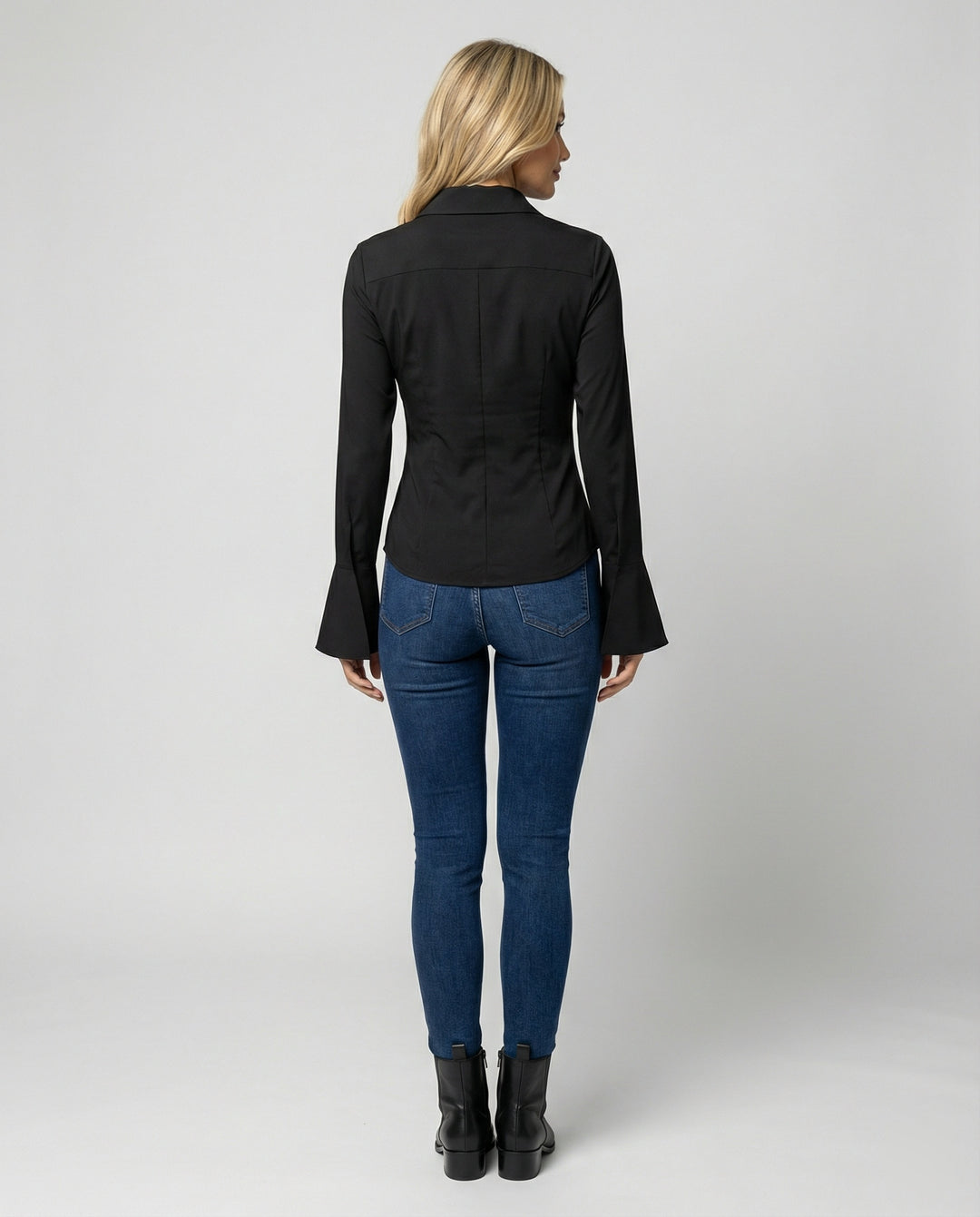 Damen Shirt Schwarz Slim Fit Langarm Baumwolle Modal Elastisch