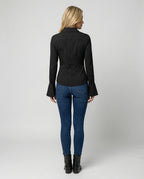 Damen Shirt Schwarz Slim Fit Langarm Baumwolle Modal Elastisch