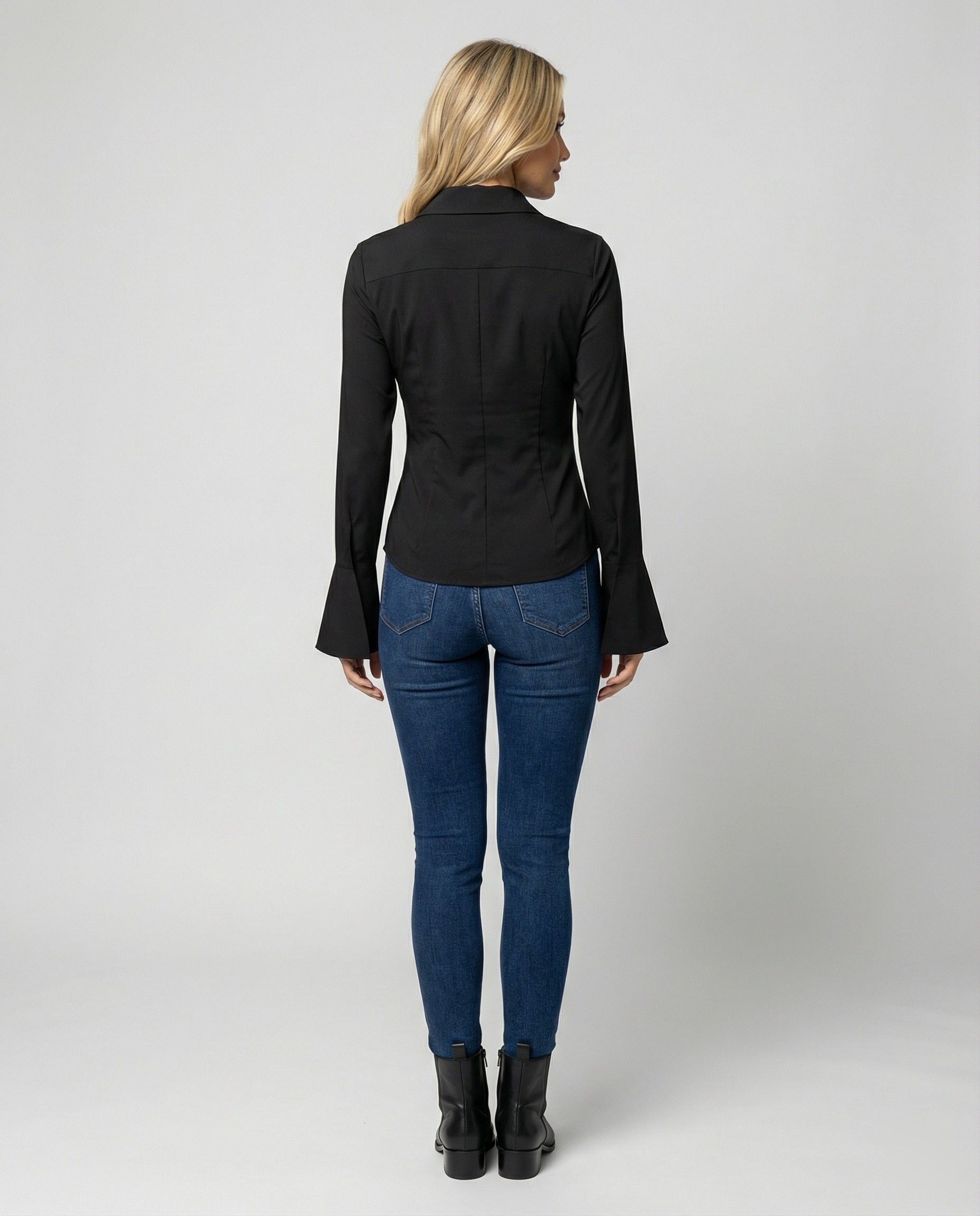 Damen Shirt Schwarz Slim Fit Langarm Baumwolle Modal Elastisch