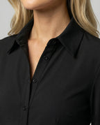Damen Shirt Schwarz Slim Fit Langarm Baumwolle Modal Elastisch