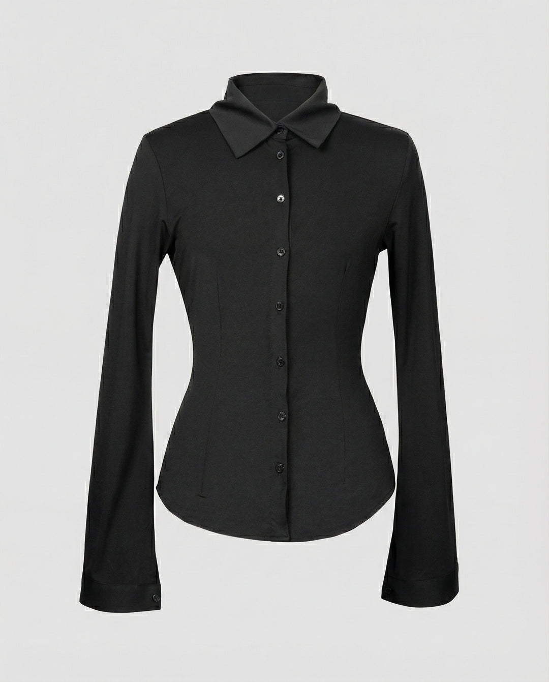 Damen Shirt Schwarz Slim Fit Langarm Baumwolle Modal Elastisch