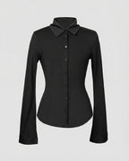 Damen Shirt Schwarz Slim Fit Langarm Baumwolle Modal Elastisch