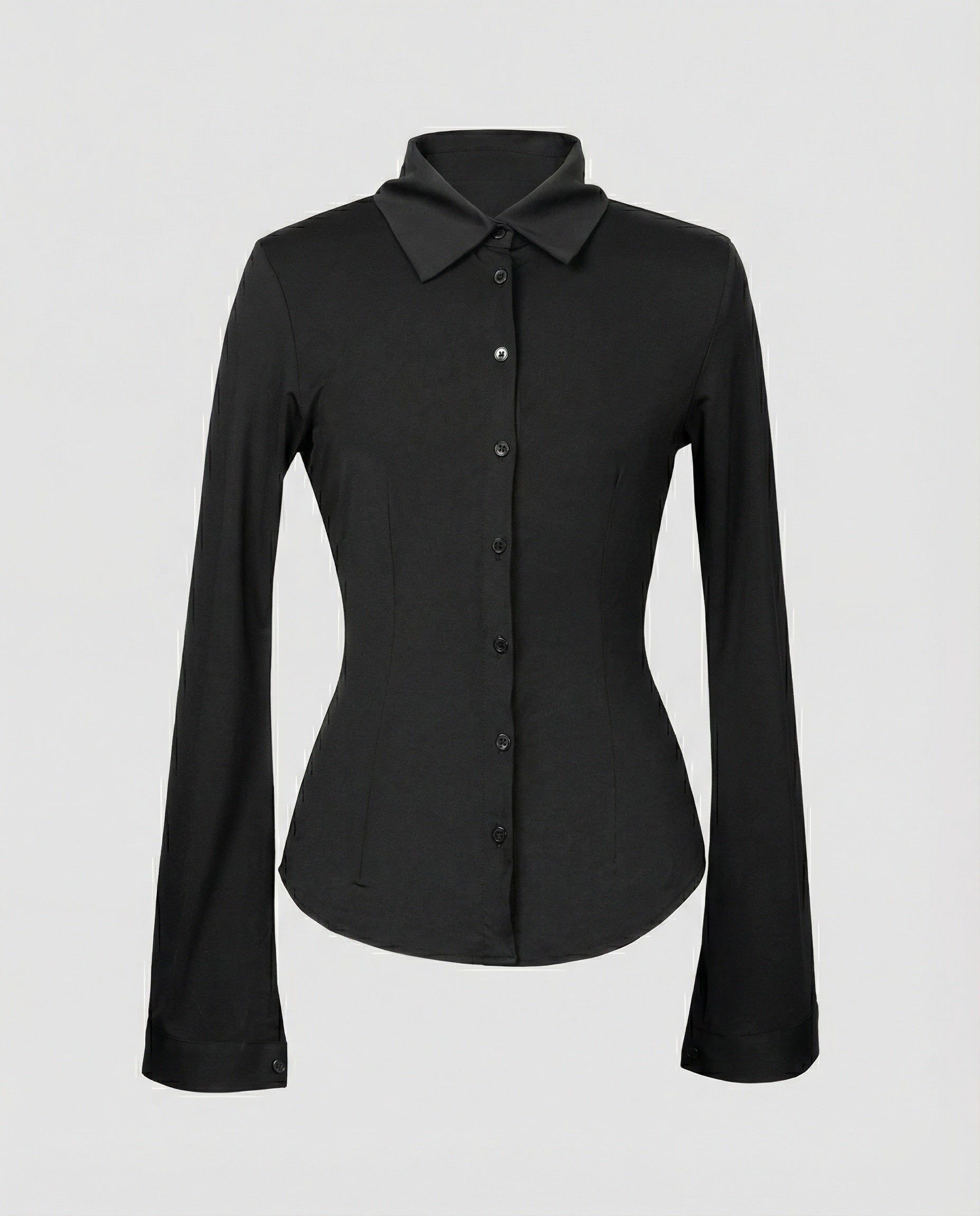 Damen Shirt Schwarz Slim Fit Langarm Baumwolle Modal Elastisch