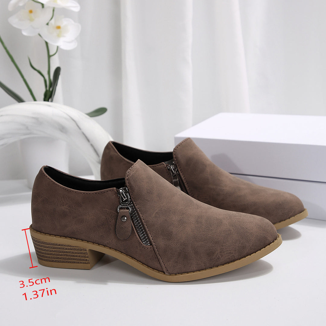 Damen elegante Stiefeletten mit modischem Reißverschluss und komfortablem Blockabsatz R&B