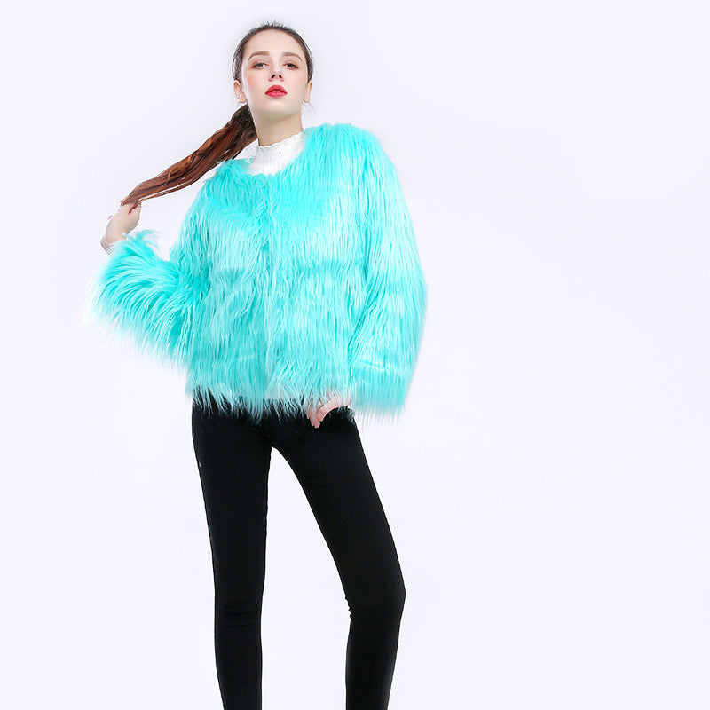 Damen Kuschelweicher Kunstfell-Mantel mit offenem Schnitt und langen Ärmeln R&B