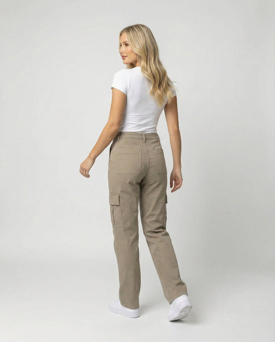 Damen hochgeschnittene Workwear-Cargohose aus robustem Baumwolltwill mit geradem Bein und aufgesetzten Klapptaschen R&B