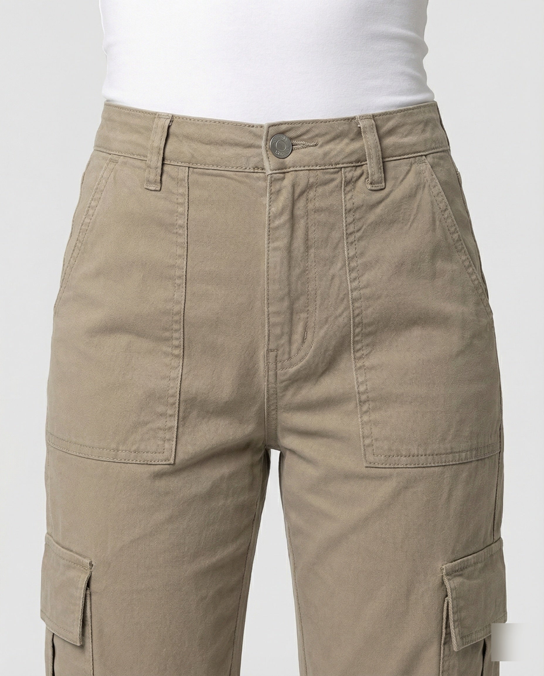 Damen hochgeschnittene Workwear-Cargohose aus robustem Baumwolltwill mit geradem Bein und aufgesetzten Klapptaschen R&B