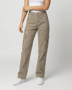 Damen hochgeschnittene Workwear-Cargohose aus robustem Baumwolltwill mit geradem Bein und aufgesetzten Klapptaschen R&B