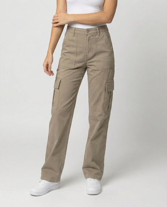 Damen hochgeschnittene Workwear-Cargohose aus robustem Baumwolltwill mit geradem Bein und aufgesetzten Klapptaschen R&B