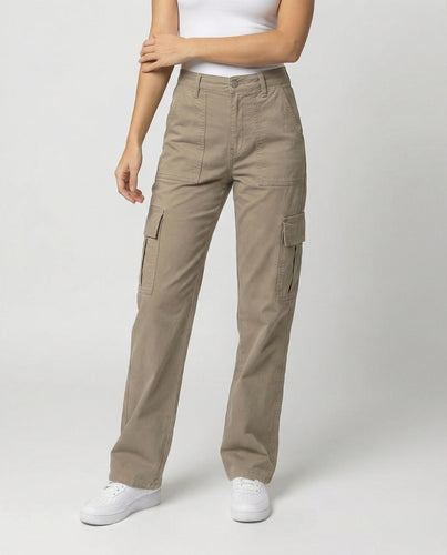Damen hochgeschnittene Workwear-Cargohose aus robustem Baumwolltwill mit geradem Bein und aufgesetzten Klapptaschen R&B