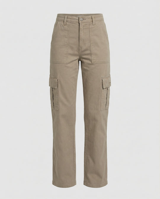 Damen hochgeschnittene Workwear-Cargohose aus robustem Baumwolltwill mit geradem Bein und aufgesetzten Klapptaschen R&B