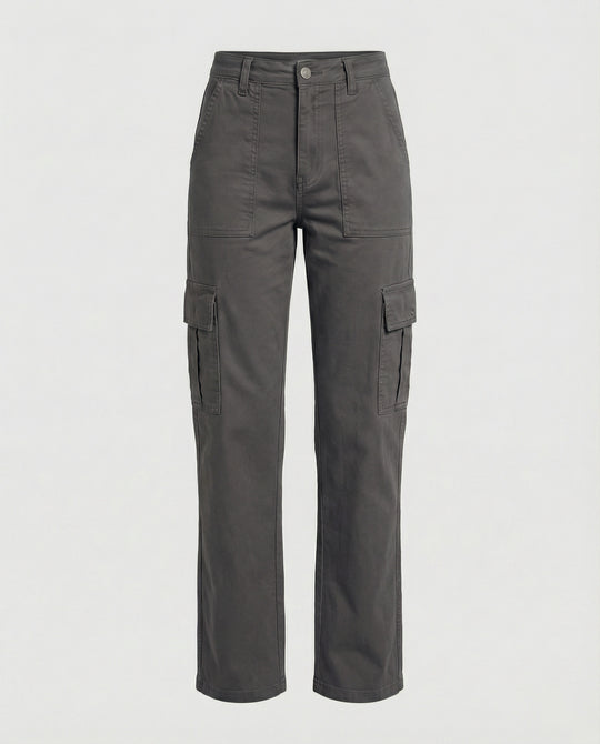 Damen hochgeschnittene Workwear-Cargohose aus robustem Baumwolltwill mit geradem Bein und aufgesetzten Klapptaschen R&B