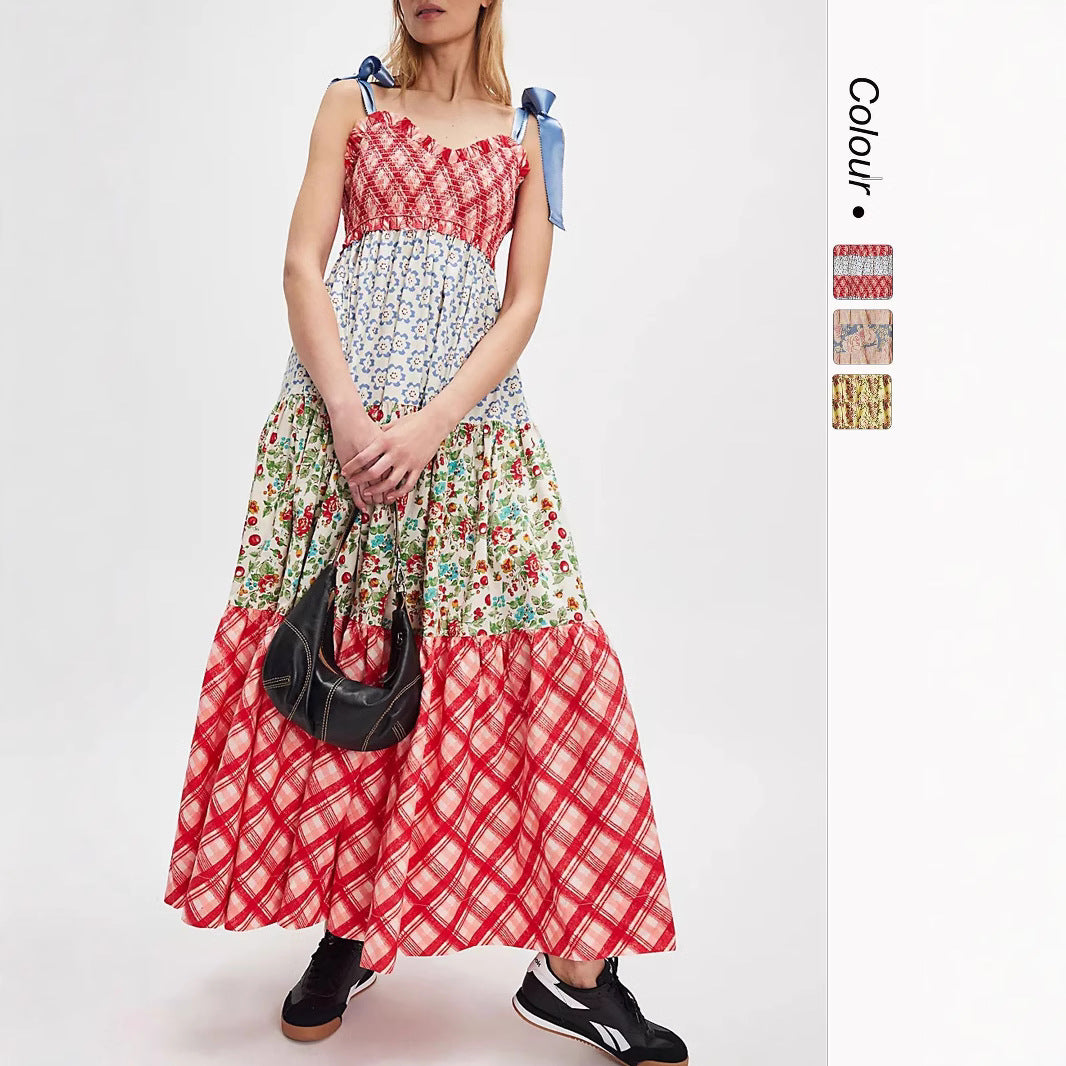 Damen Maxikleid mit floralen Mustern und voluminösem Rock R&B