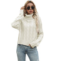 Damen Grobstrickpullover mit hohem Rollkragen und markantem Zopfmuster R&B