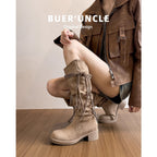 Damen Modische Stiefel mit lässigem Falten-Design und dekorativen Fransen R&B