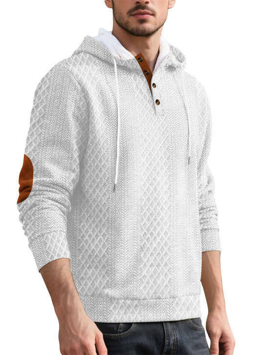 Herren nan Diamond-Struktur Kapuzenpullover mit Kurzknopfleiste, gesteppter Kapuzeninnenkante und Wildleder-Ellbogenpatch R&B