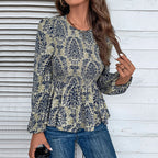 Damen Elegante Bluse mit raffiniertem Floral-Design und Puffärmeln R&B